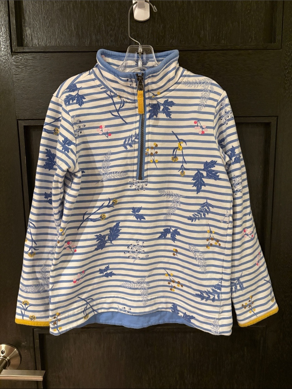 Joules kids 7-8 yo floral striped half zip sweatshirt